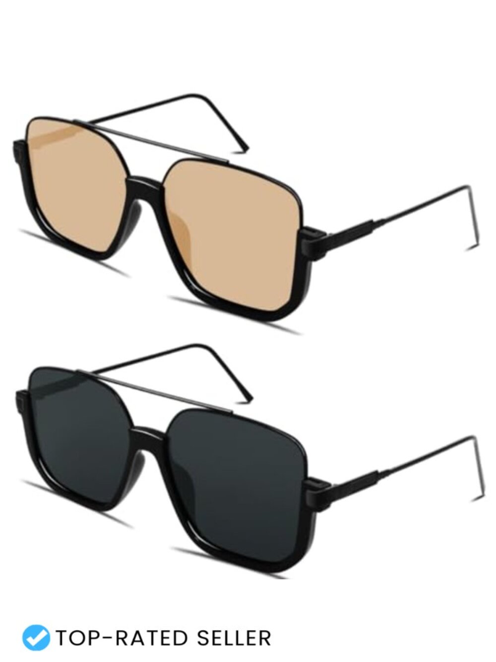 Oversized Aviator Sunglasses Semi-Rimless UV400